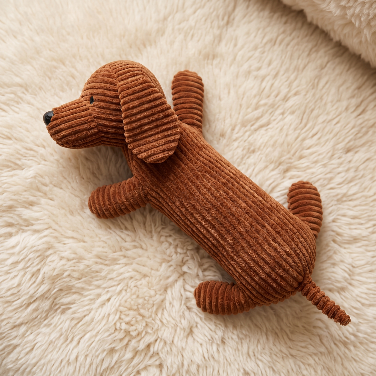 Liggende teckel hond knuffel van ribfluweel