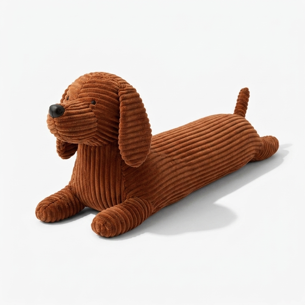 Liggende teckel hond knuffel van ribfluweel