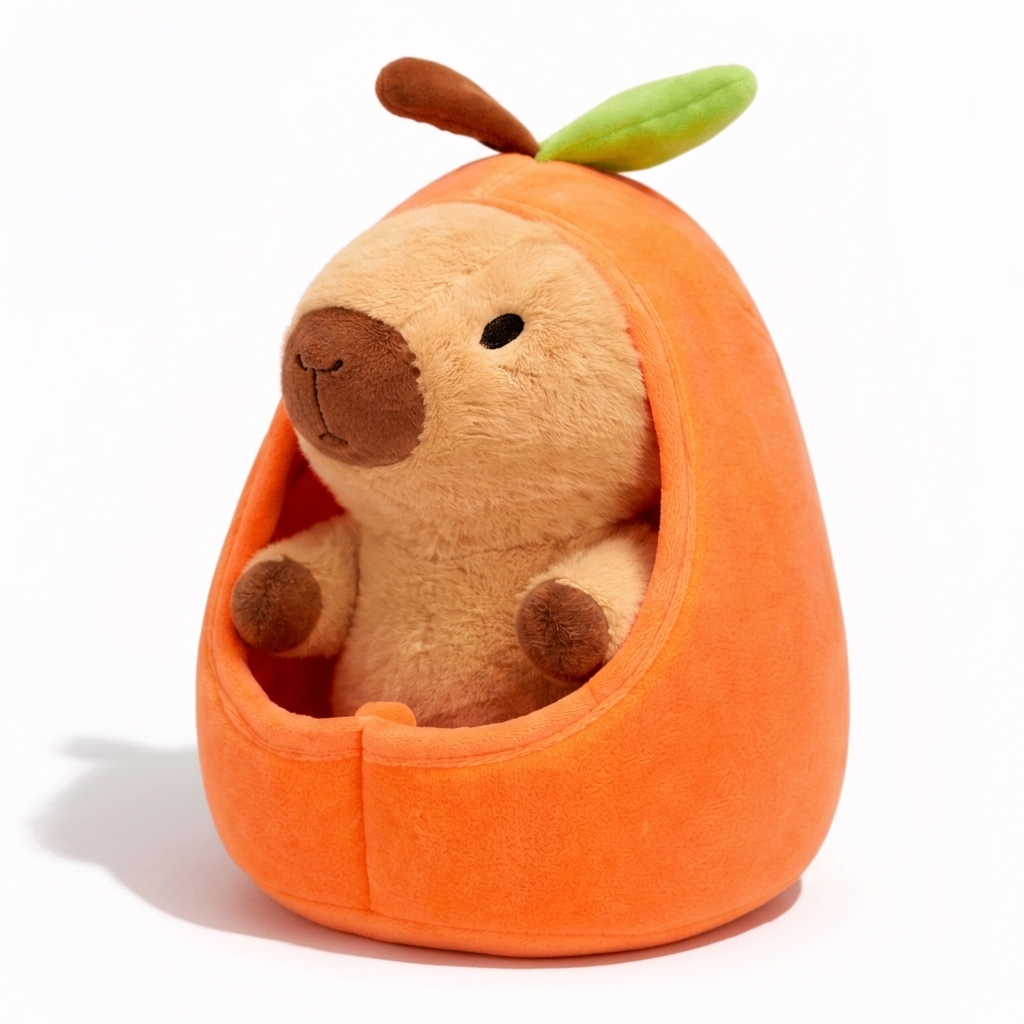 Capybara knuffel in perzikschelp