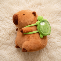 Troostende karamelkleurige capybara knuffel met schildpadrugzak 33 cm