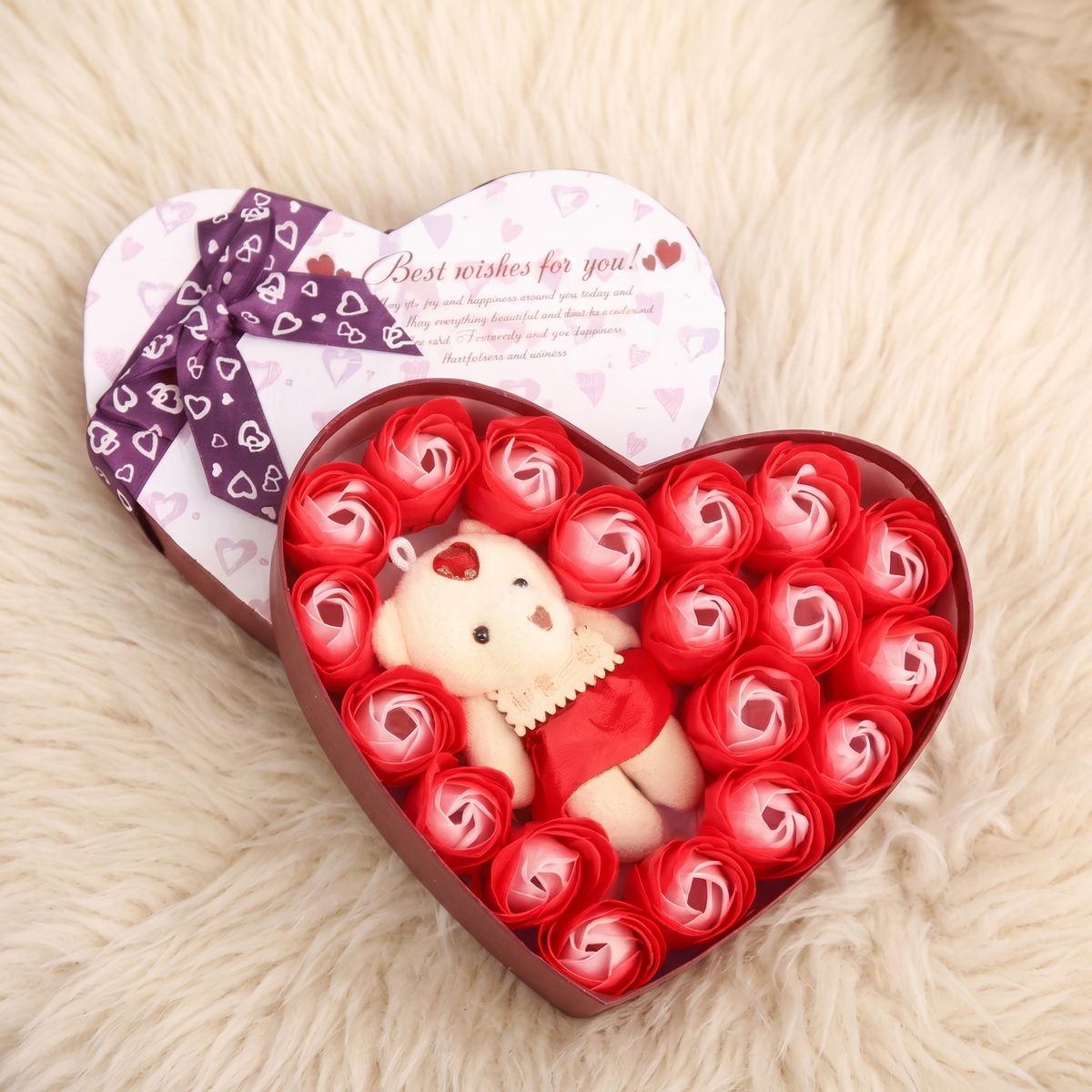 Geschenkdoos beren knuffel met rozen Valentijnsdag