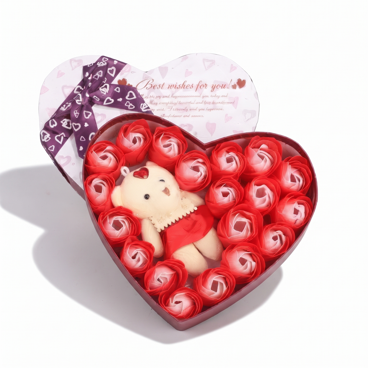 Geschenkdoos beren knuffel met rozen Valentijnsdag