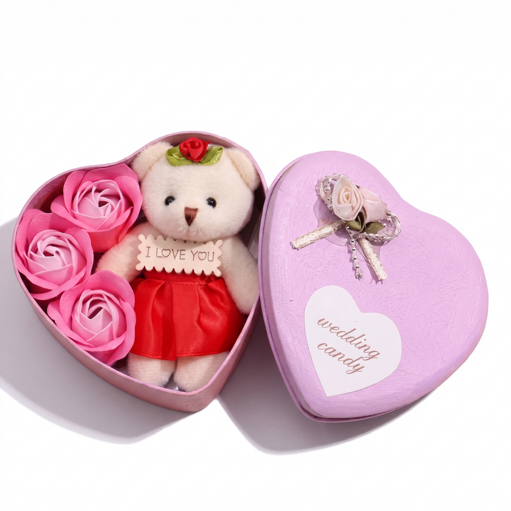 Geschenkdoos knuffel liefde beer en rozen