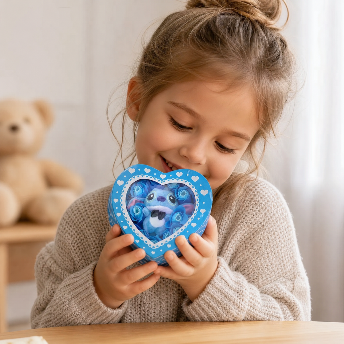 Geschenkdoos Stitch knuffel hartdoos blauwe rozen