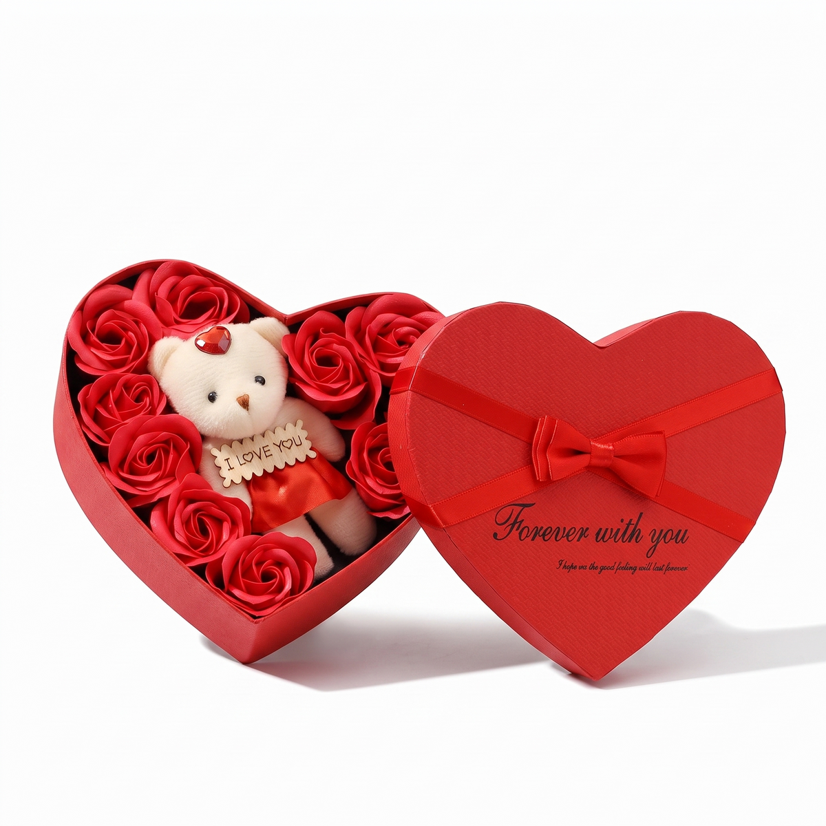 Geschenkdoos zeeprozen met beer knuffel hart