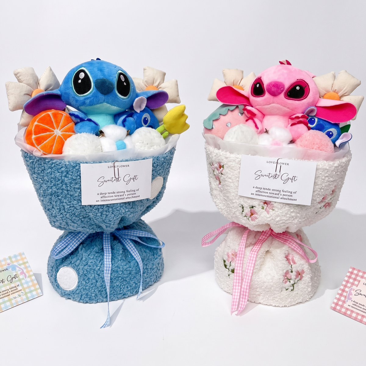 Stitch en Angel knuffel in kawaii fruitschaal