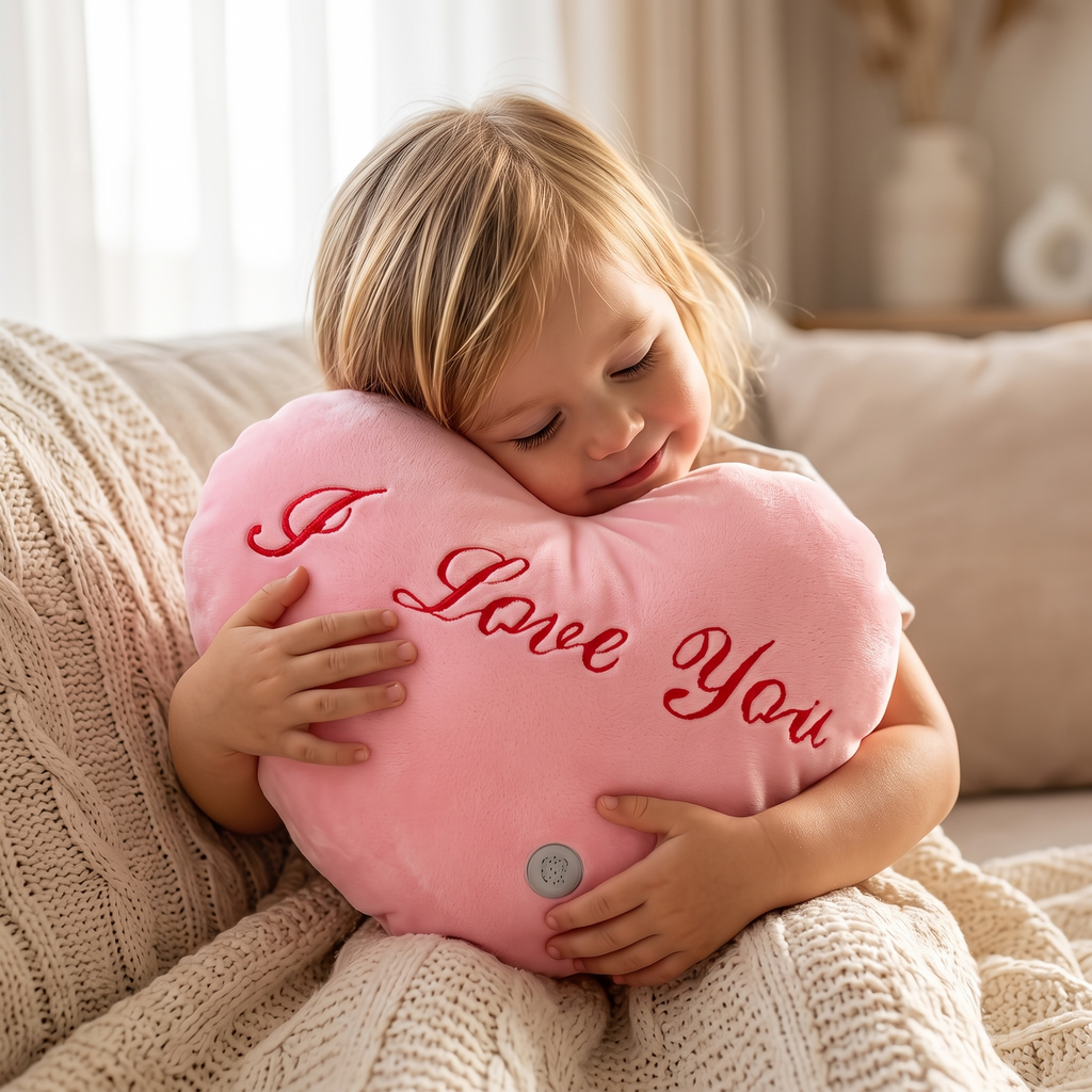 Hart knuffelkussen I Love You roze 35 cm