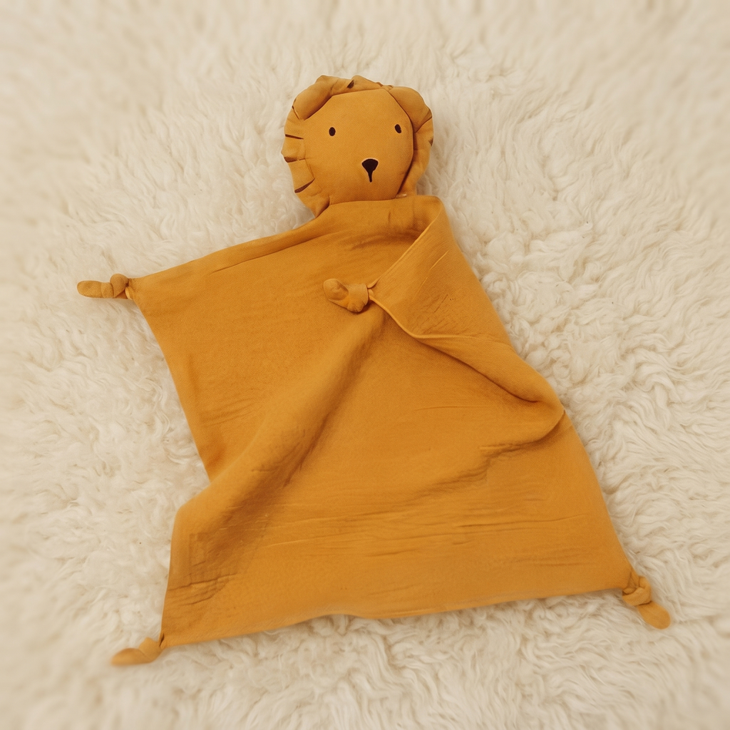 Leeuw knuffeldoekje van dubbel gaas mousseline