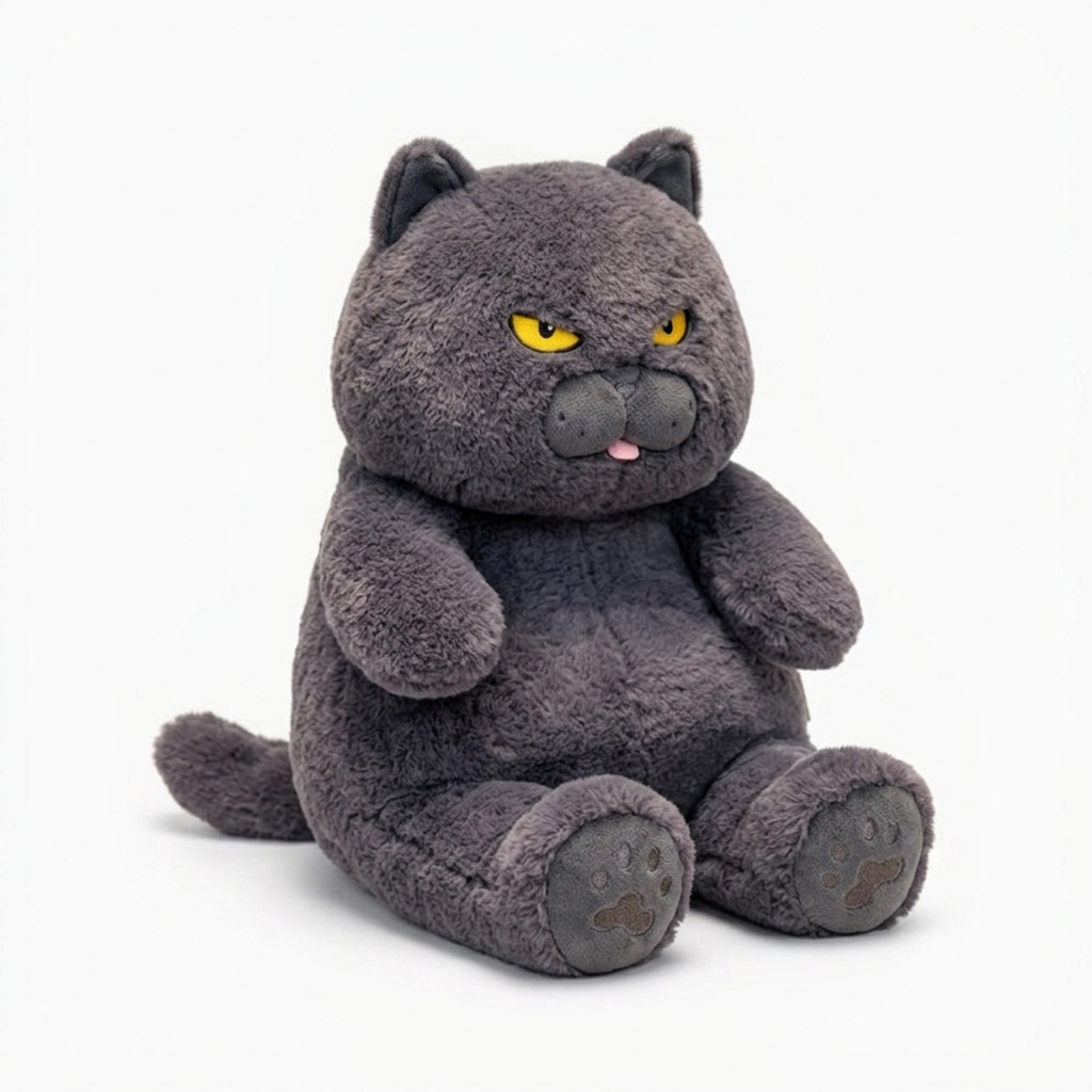 Grijze chagrijnige kat knuffel