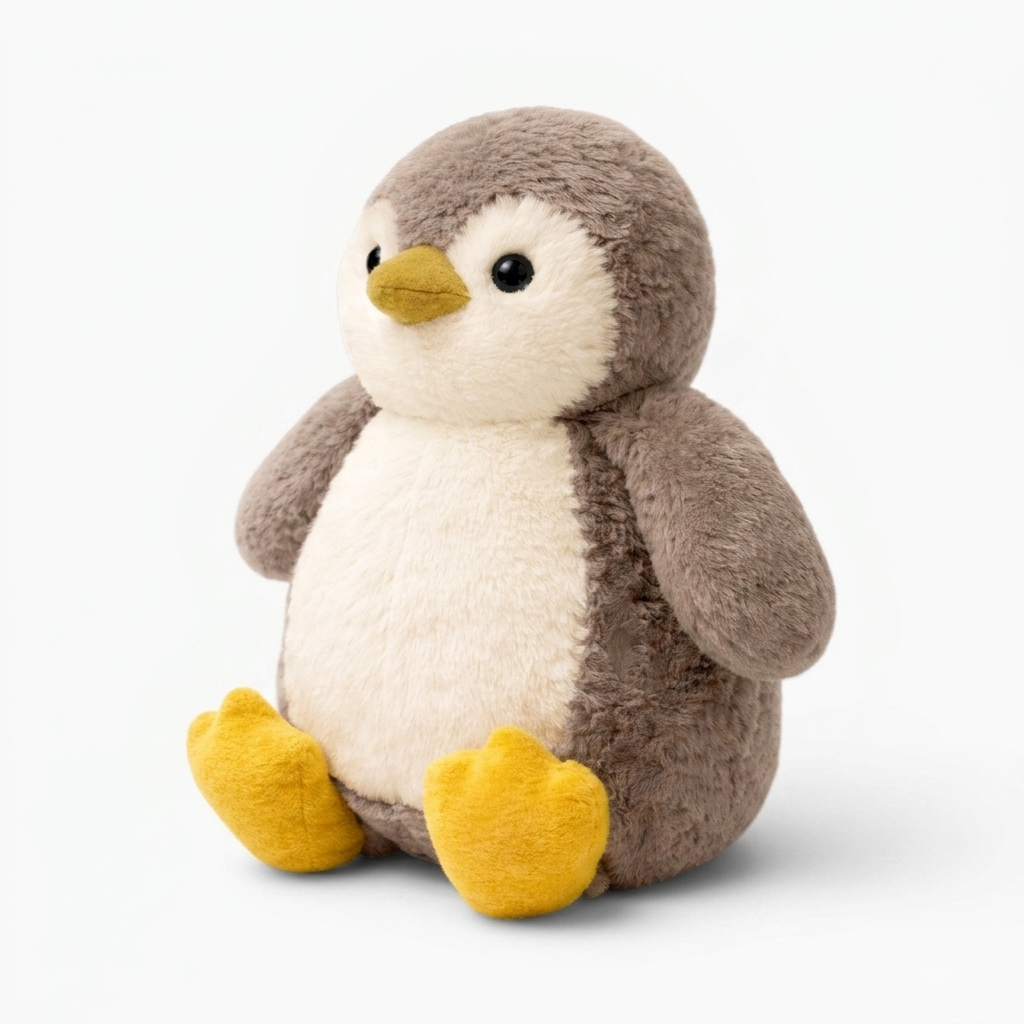 Zachte pinguïn knuffel taupe en wit