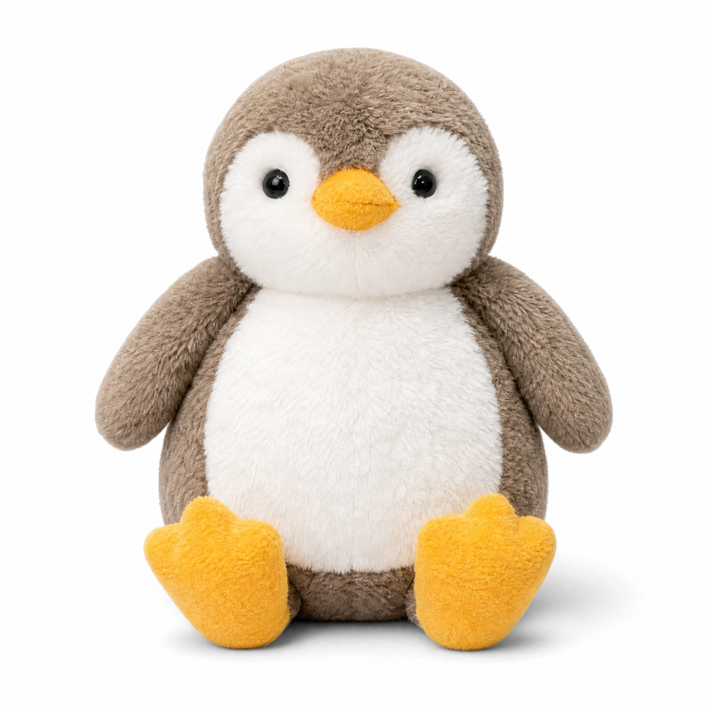 Zachte pinguïn knuffel taupe en wit