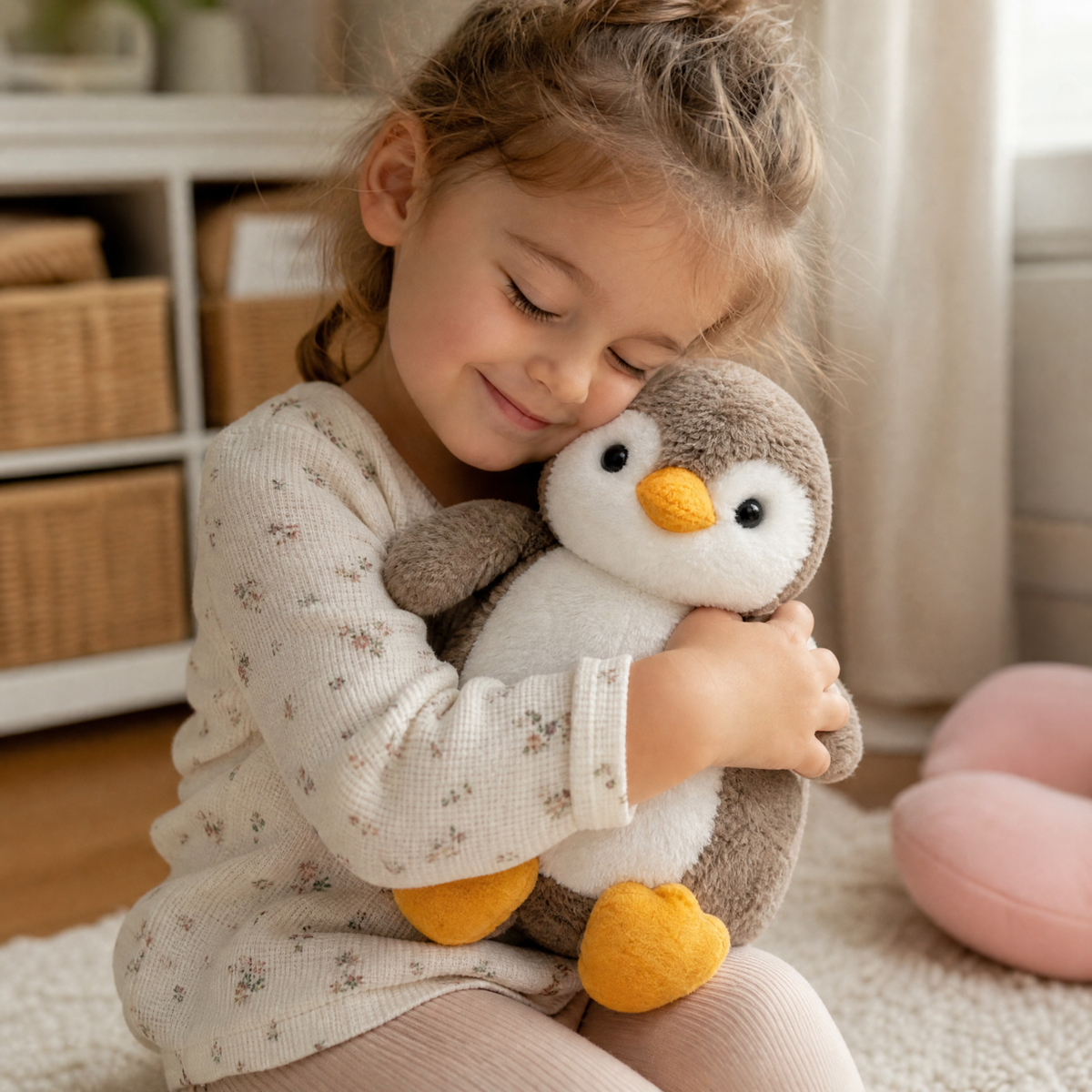 Zachte pinguïn knuffel taupe en wit