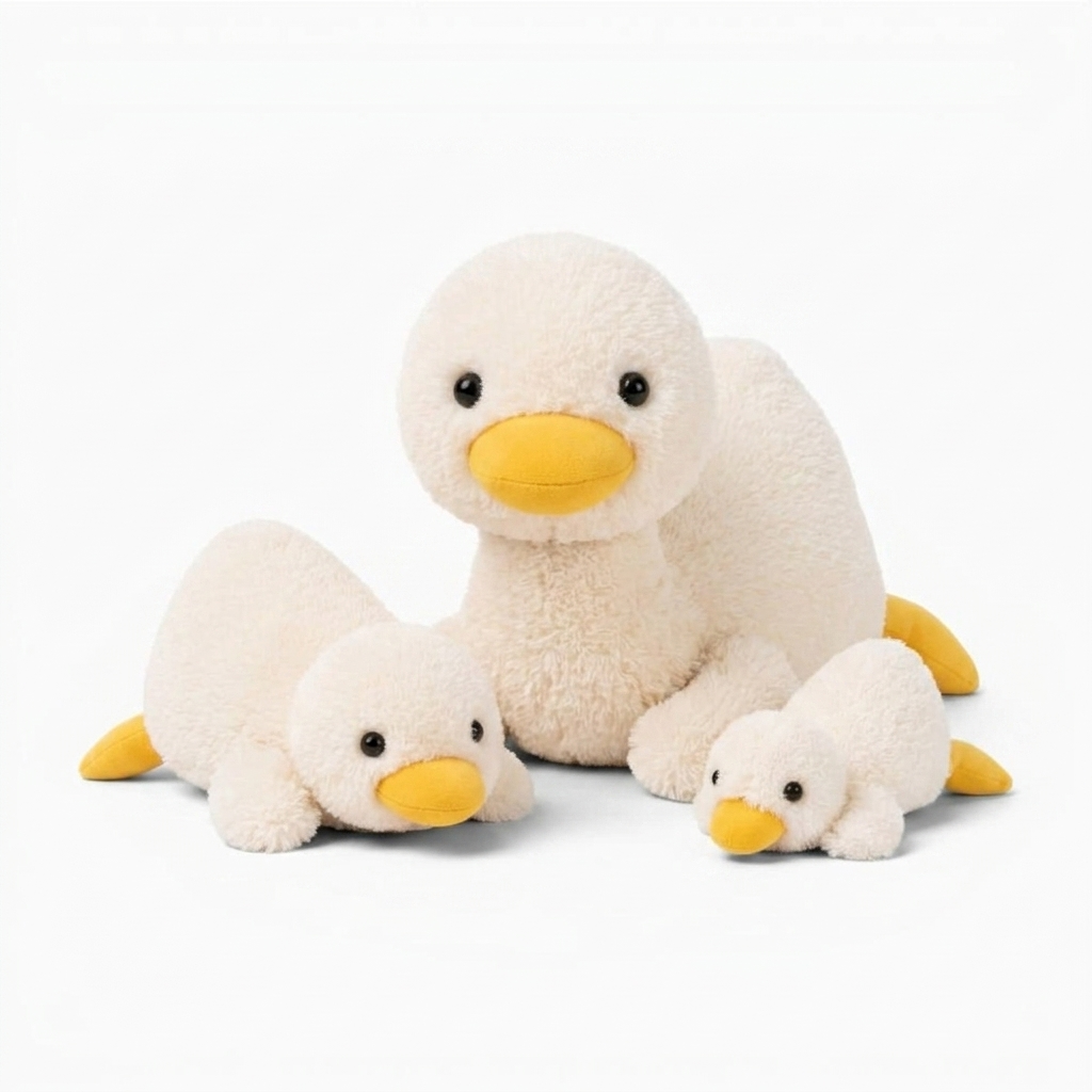 Witte katoenen eend knuffel met gele snavel