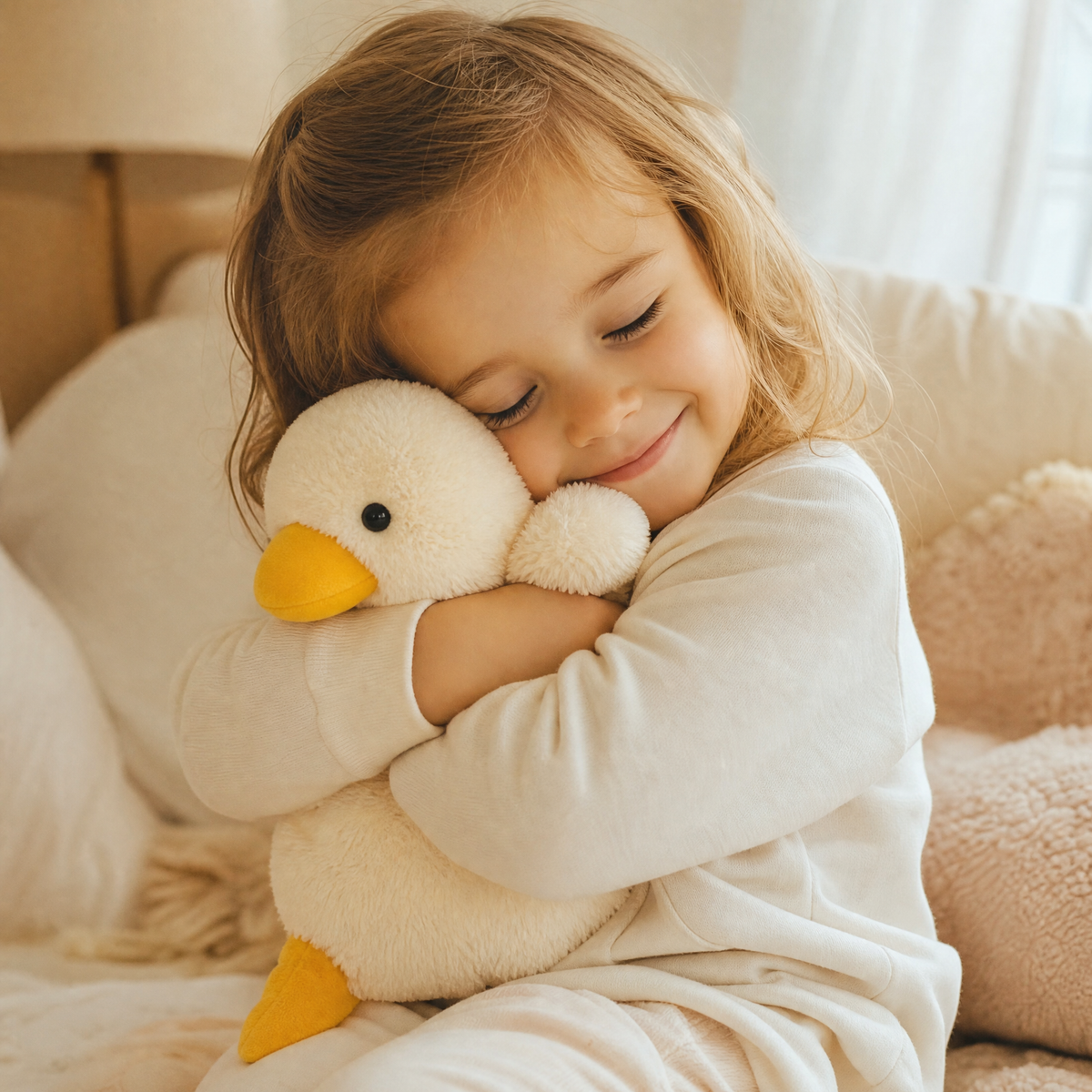 Witte katoenen eend knuffel met gele snavel