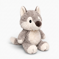 Zittende grijze wolf knuffel