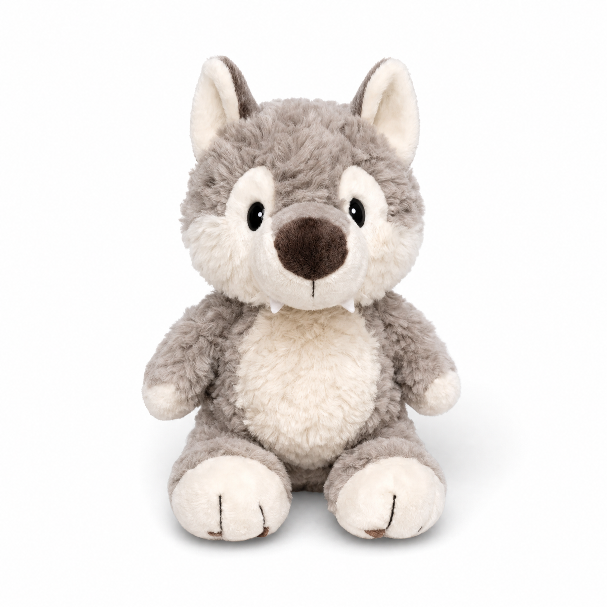 Zittende grijze wolf knuffel