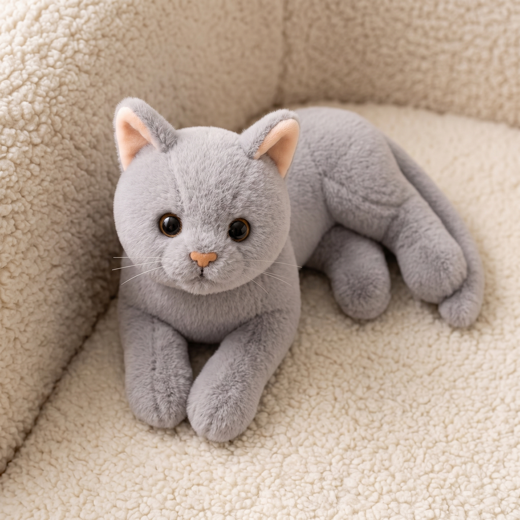 Liggende grijze kat knuffel