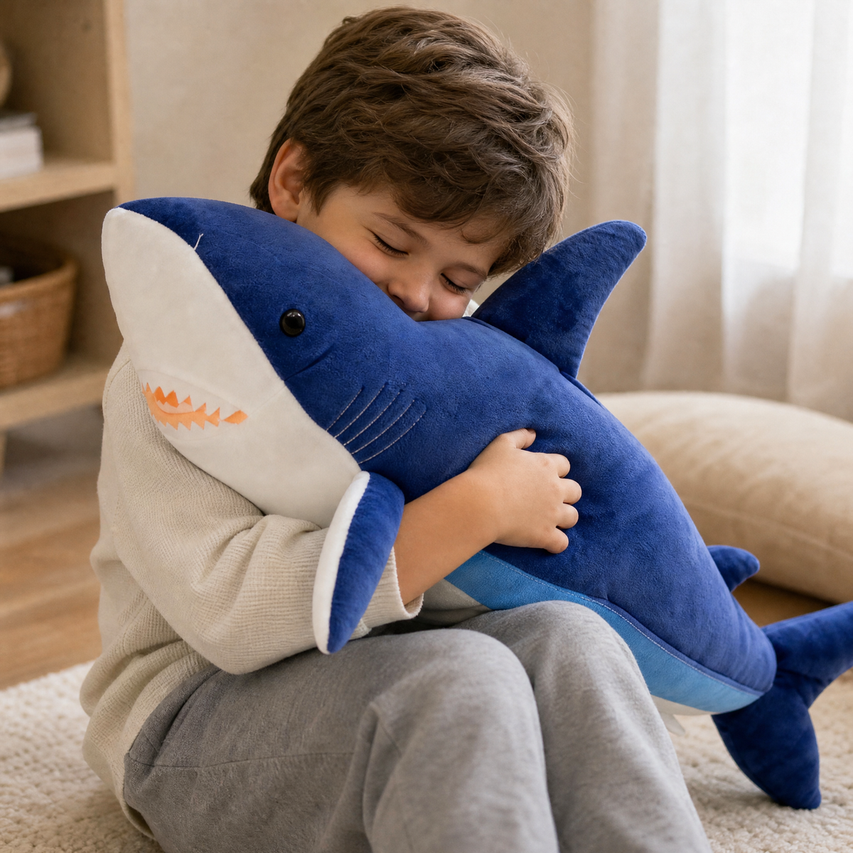 Reusachtige blauwe haai knuffel