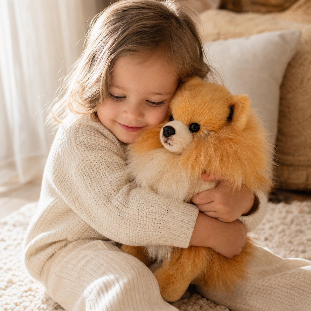 Realistische langharige reebruine keeshond knuffel