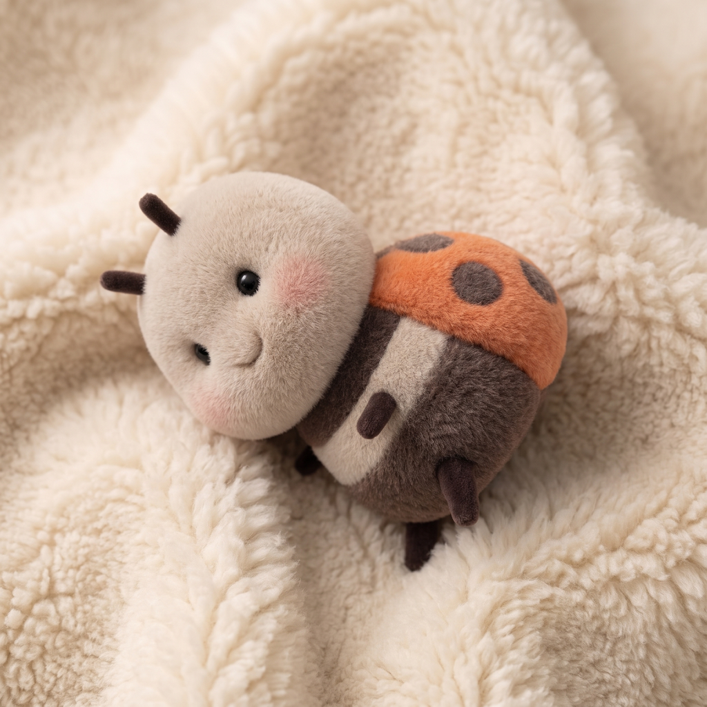 Kawaii lieveheersbeestje knuffel beige en oranje