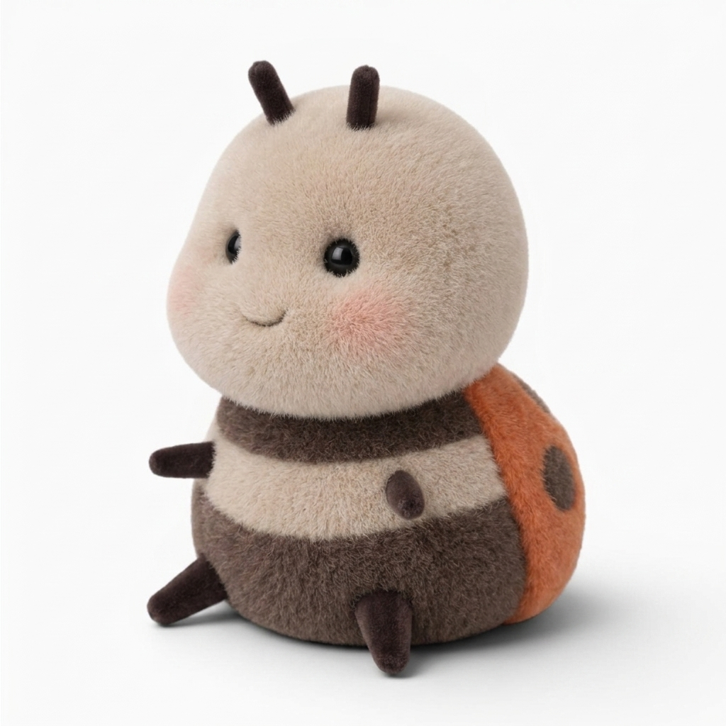 Kawaii lieveheersbeestje knuffel beige en oranje