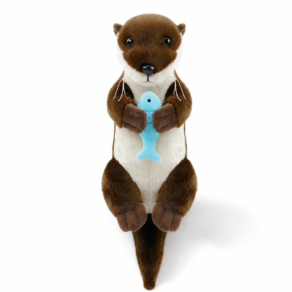 Liggende otter knuffel met vis Plushie Planet