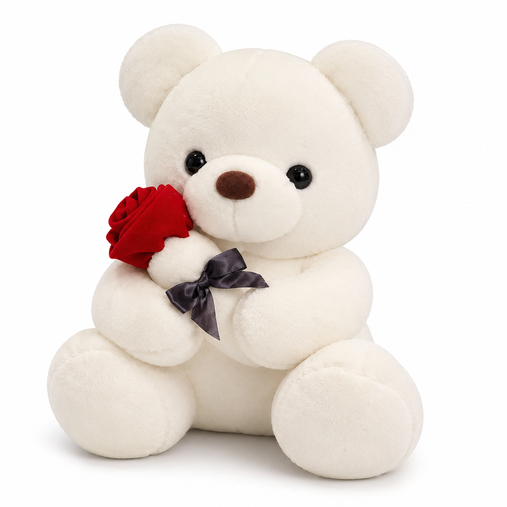 Valentijn teddybeer knuffel met rode roos