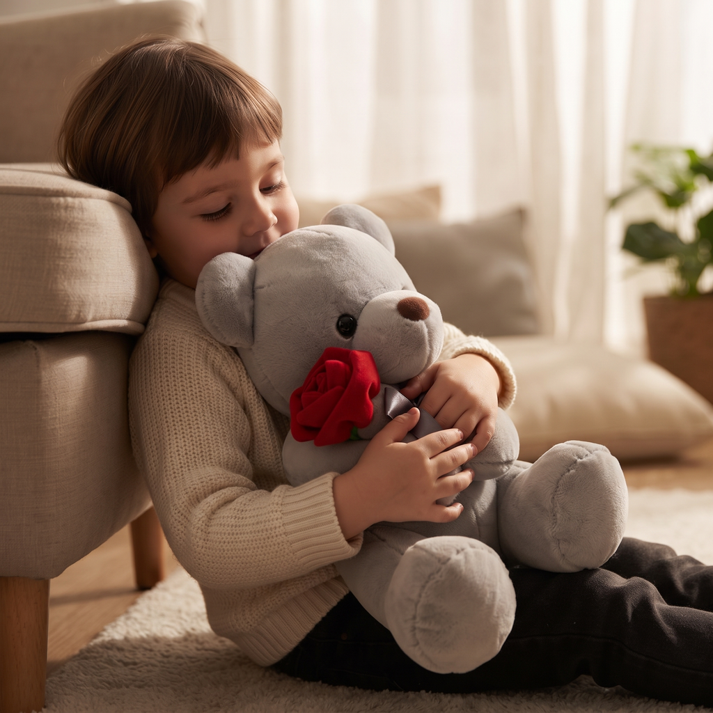 Valentijn teddybeer knuffel met rode roos