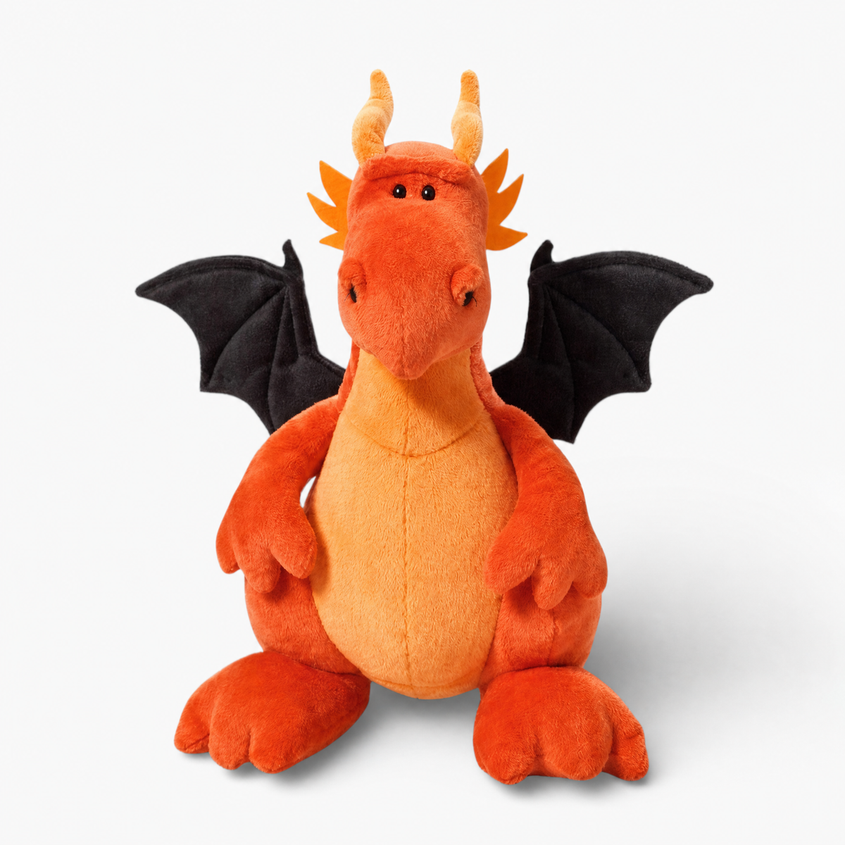 Oranje draak knuffel met zwarte vleugels