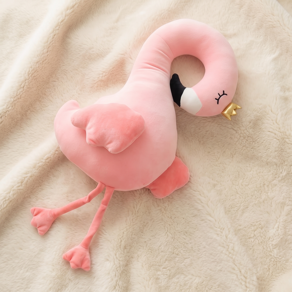 Flamingo knuffelkussen met rendiergewei