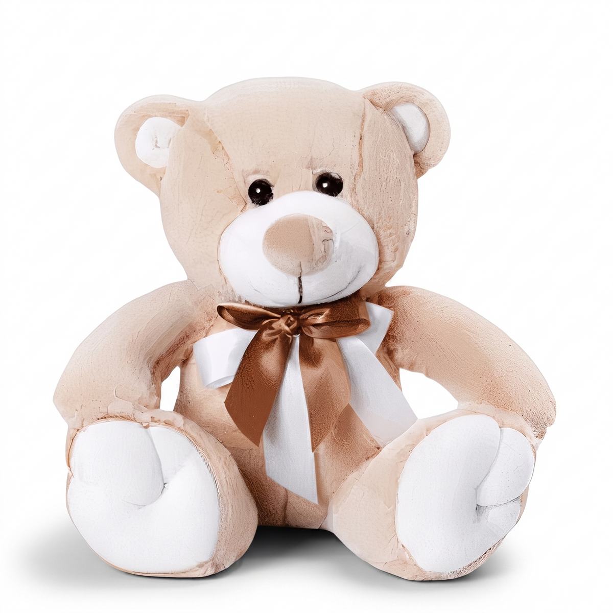 Beige-witte beer knuffel met gouden strik