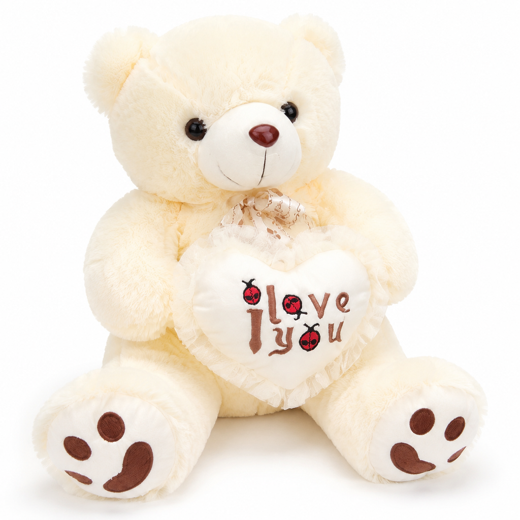 Pluizige witte beer knuffel I Love You