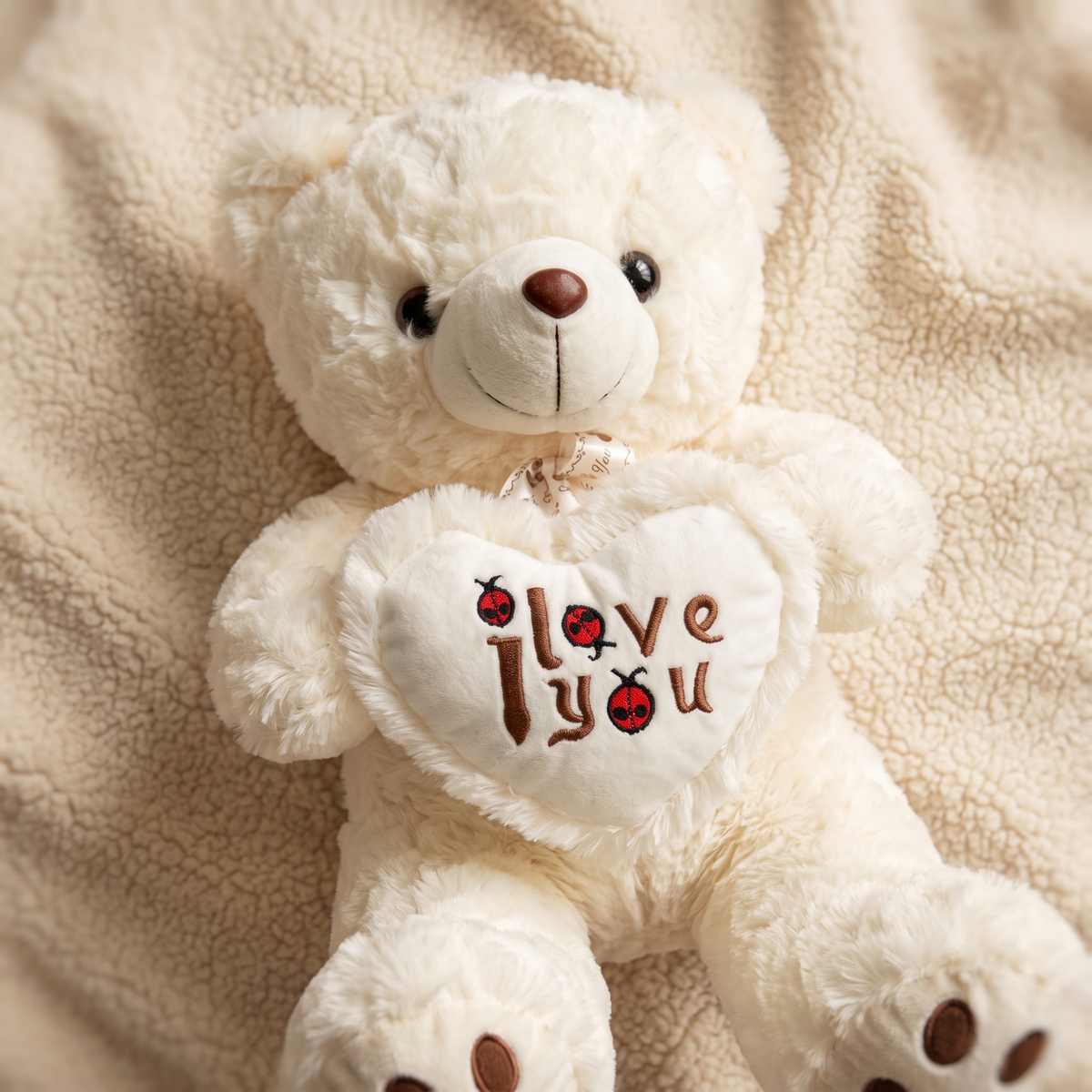 Pluizige witte beer knuffel I Love You