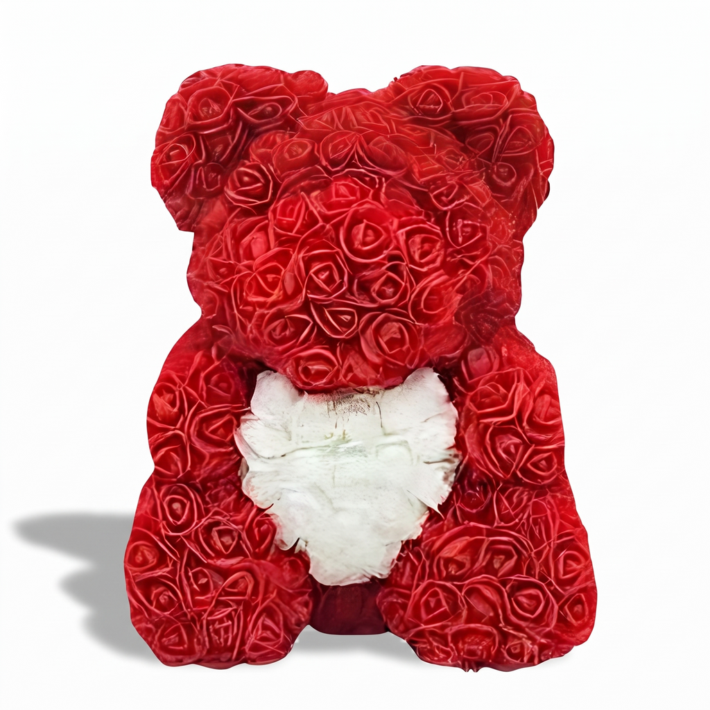 Rode rozenbeer knuffel met wit hart 40 cm