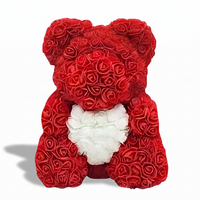 Rode rozenbeer knuffel met wit hart 40 cm