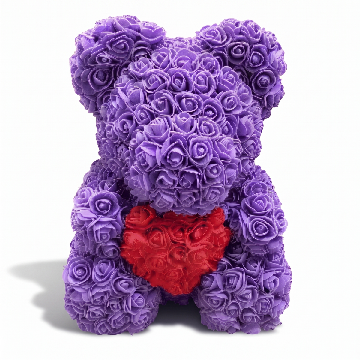 Paarse rozenbeer knuffel met rood hart
