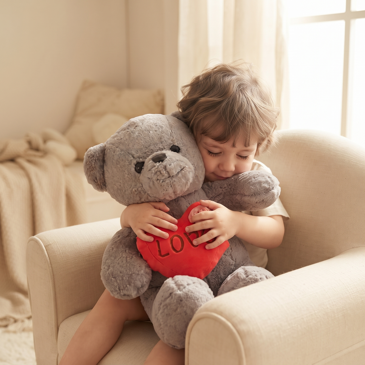 Grijze beertje knuffel met hart Love