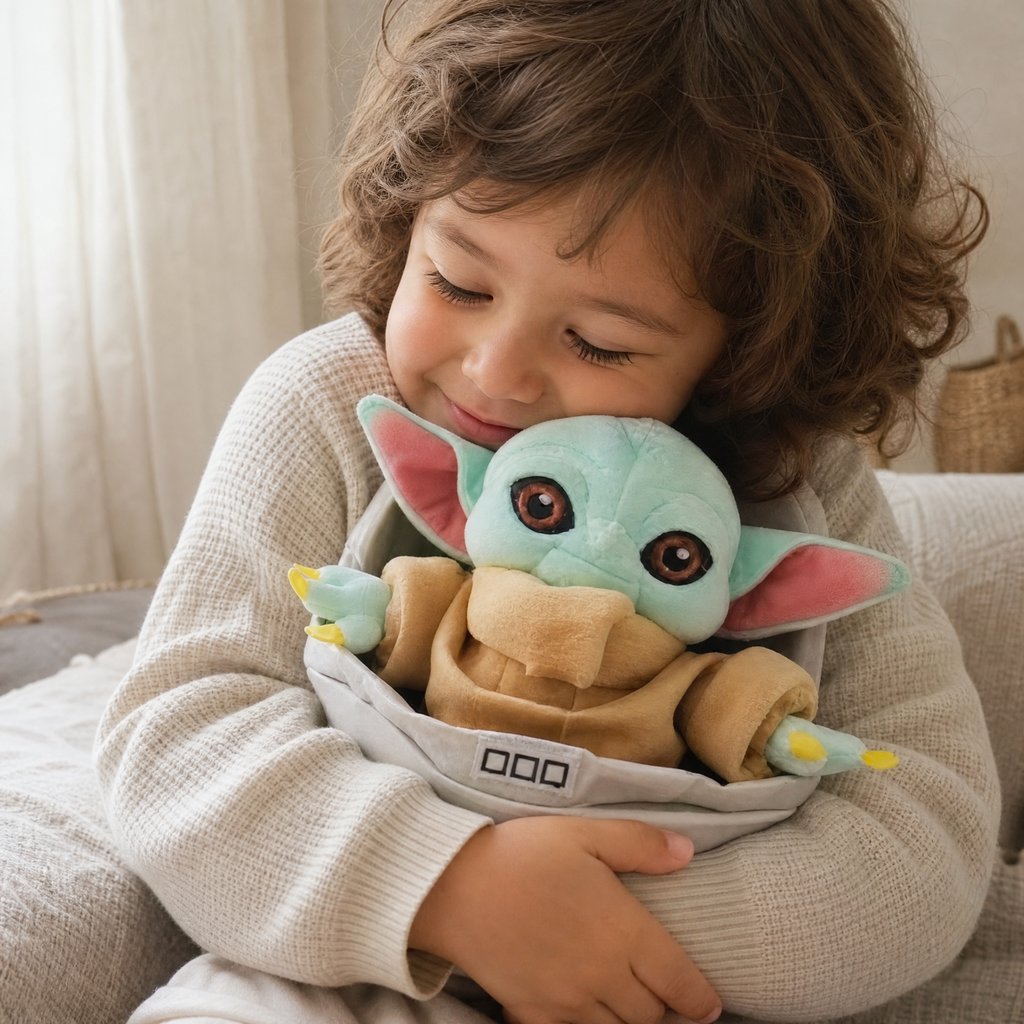 Baby Yoda knuffel in wieg 23 cm