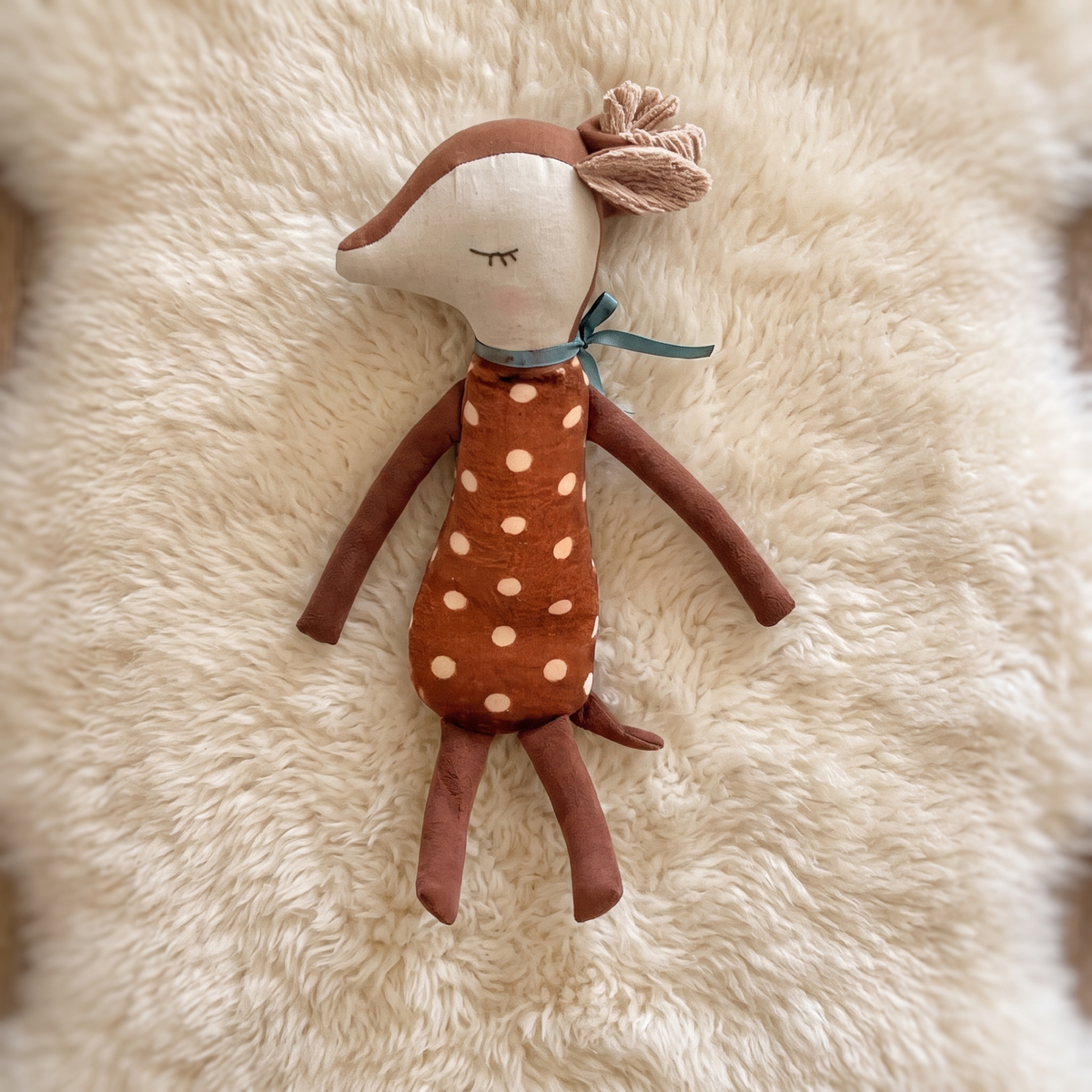 Bruine stoffen hinde knuffel met stippen