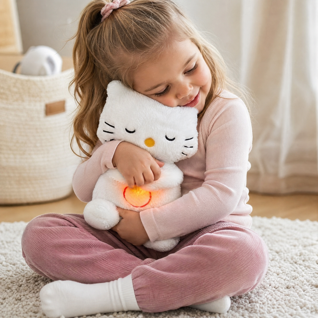Ademende kat knuffel met lichtgevend slaapliedje