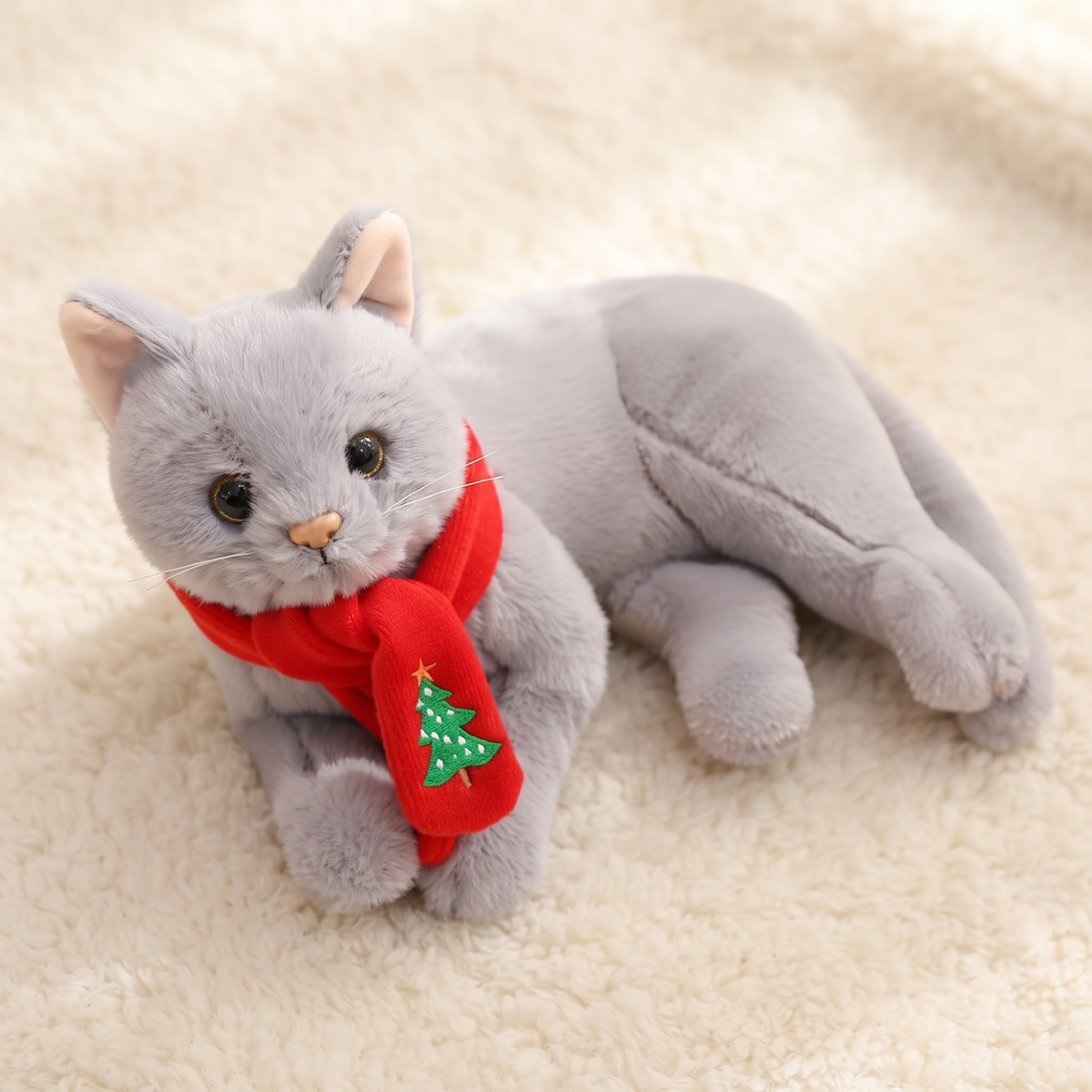 Realistische grijze kat knuffel 30 cm