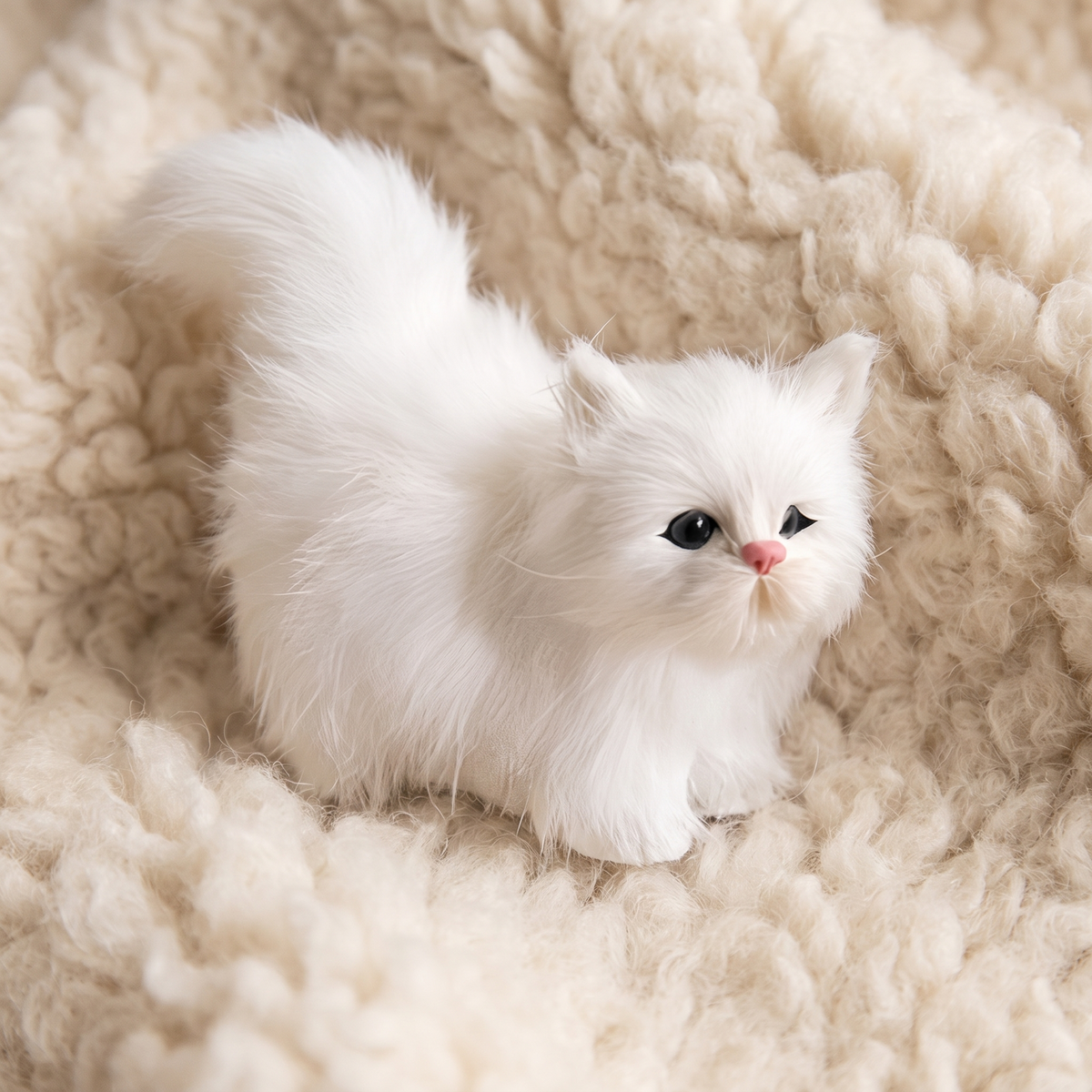 Witte langharige kitten knuffel
