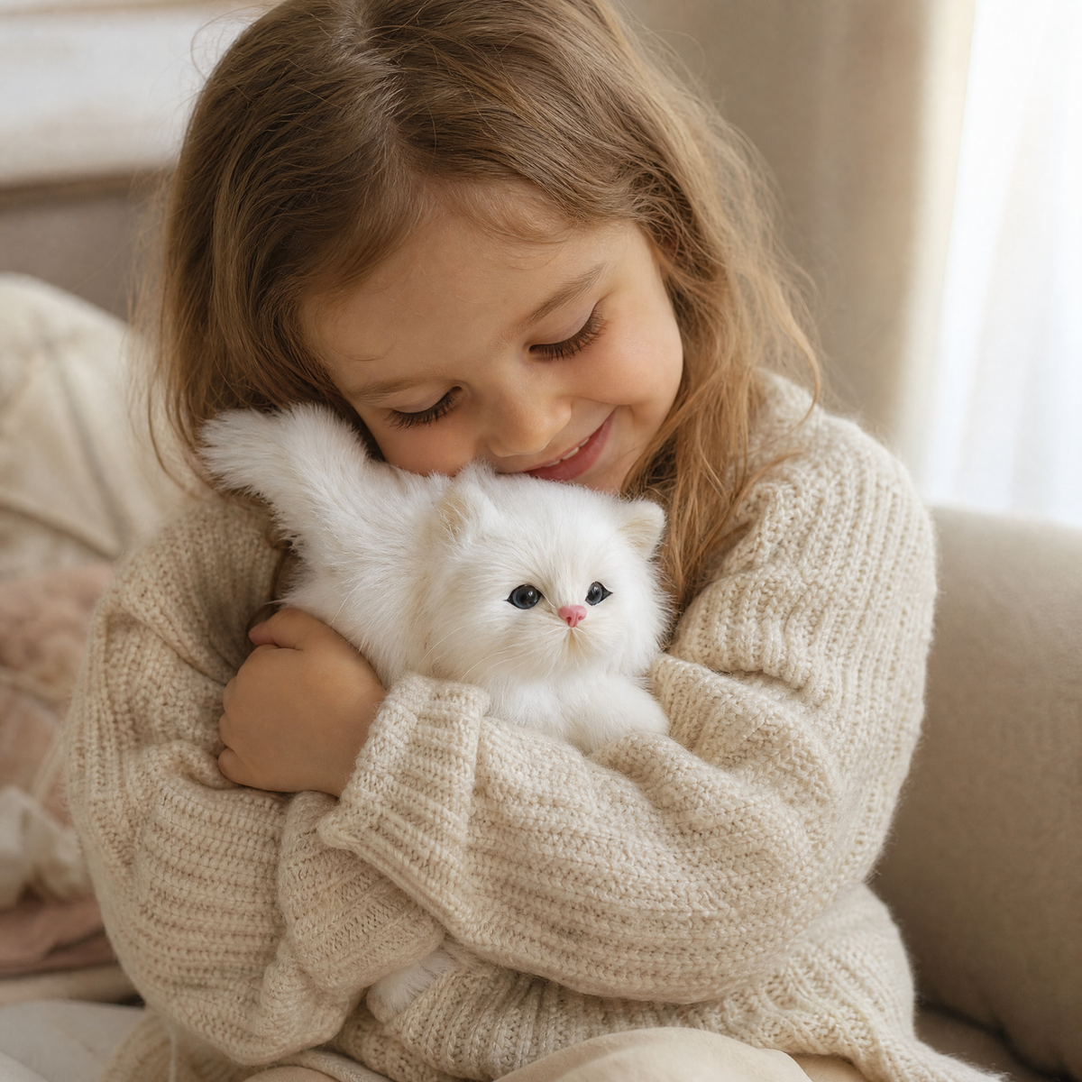 Witte langharige kitten knuffel