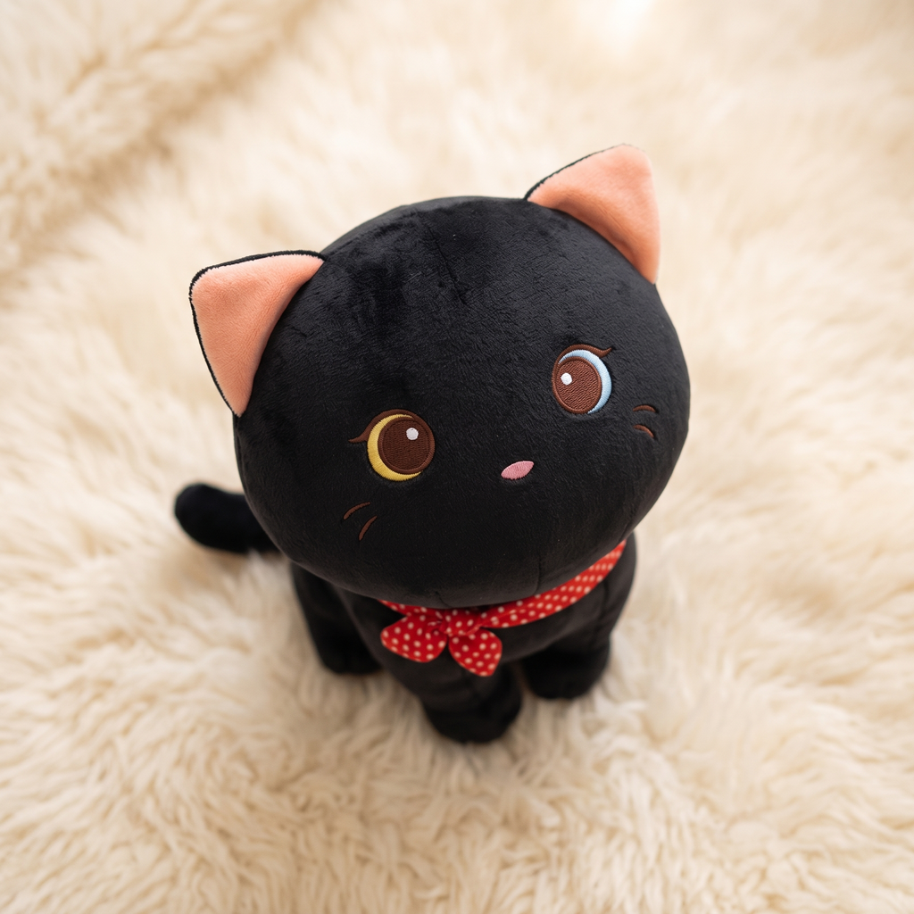 Zwarte kitten knuffel met verschillende ogen