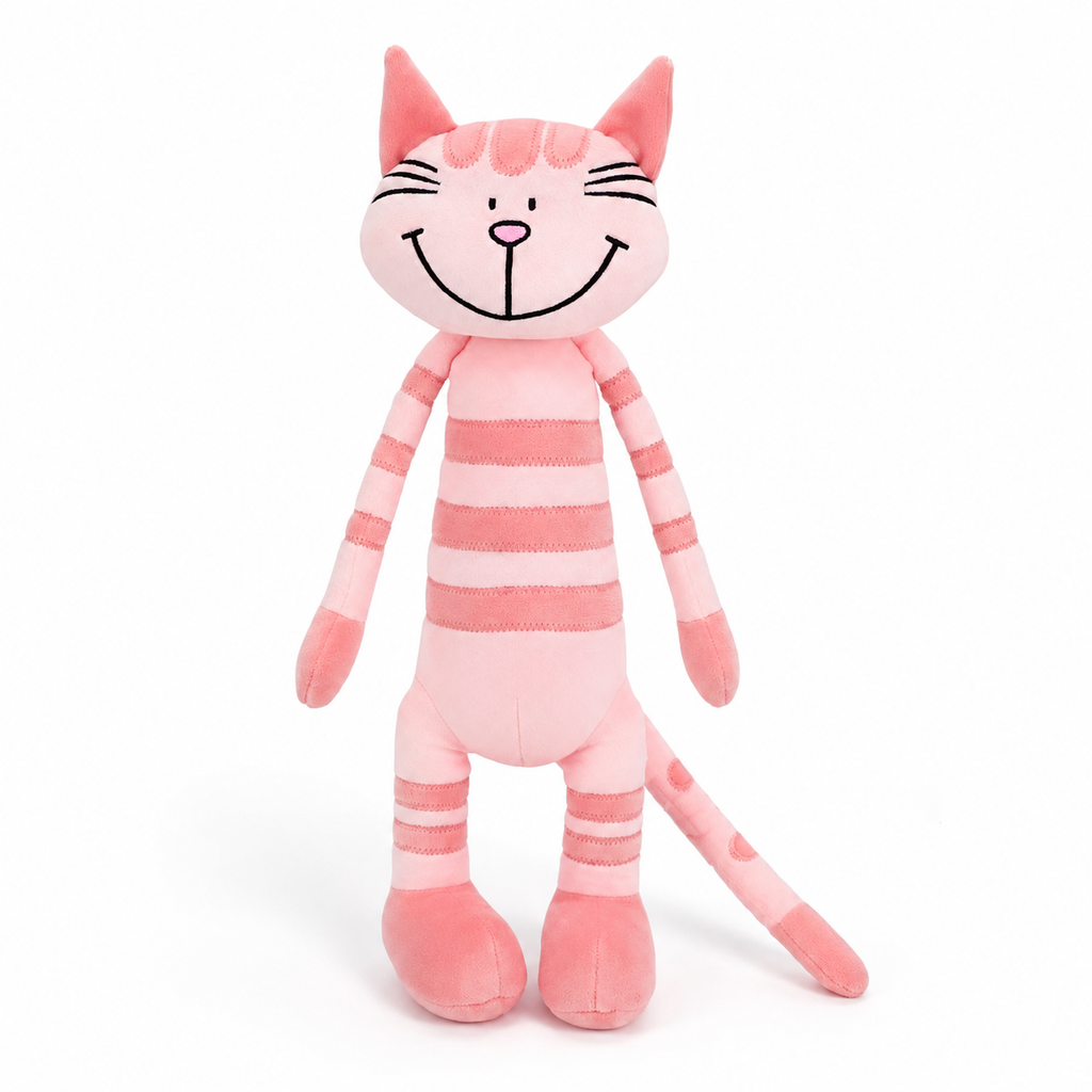 Roze gestreepte kitten knuffel met lange poten