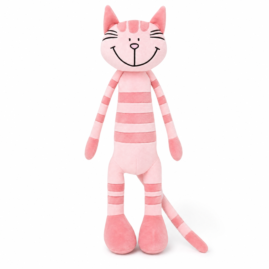 Roze gestreepte kitten knuffel met lange poten
