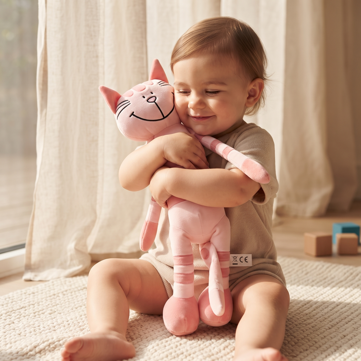 Roze gestreepte kitten knuffel met lange poten