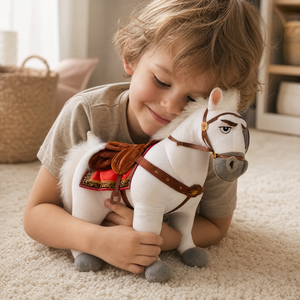 Wit paard knuffel Maximus met tuig