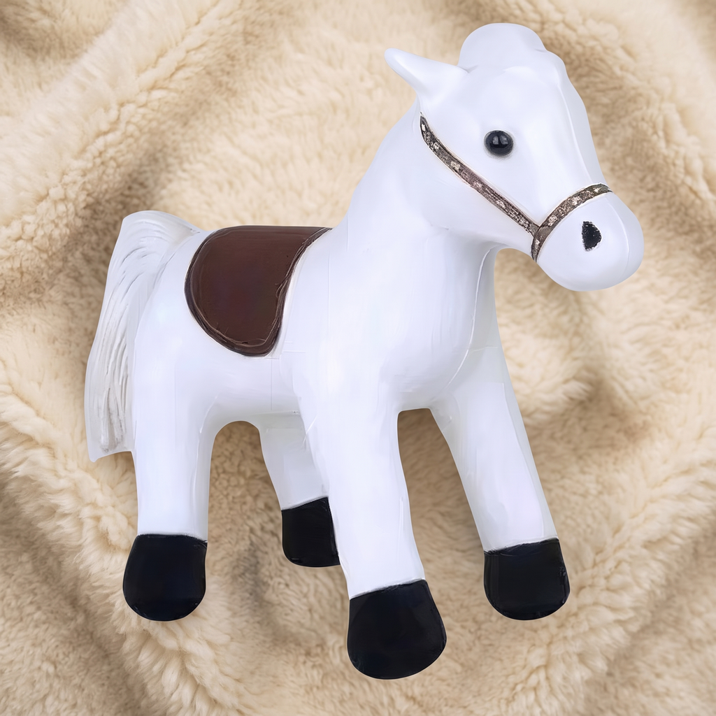 Wit paard knuffel met bruin zadel 35 cm