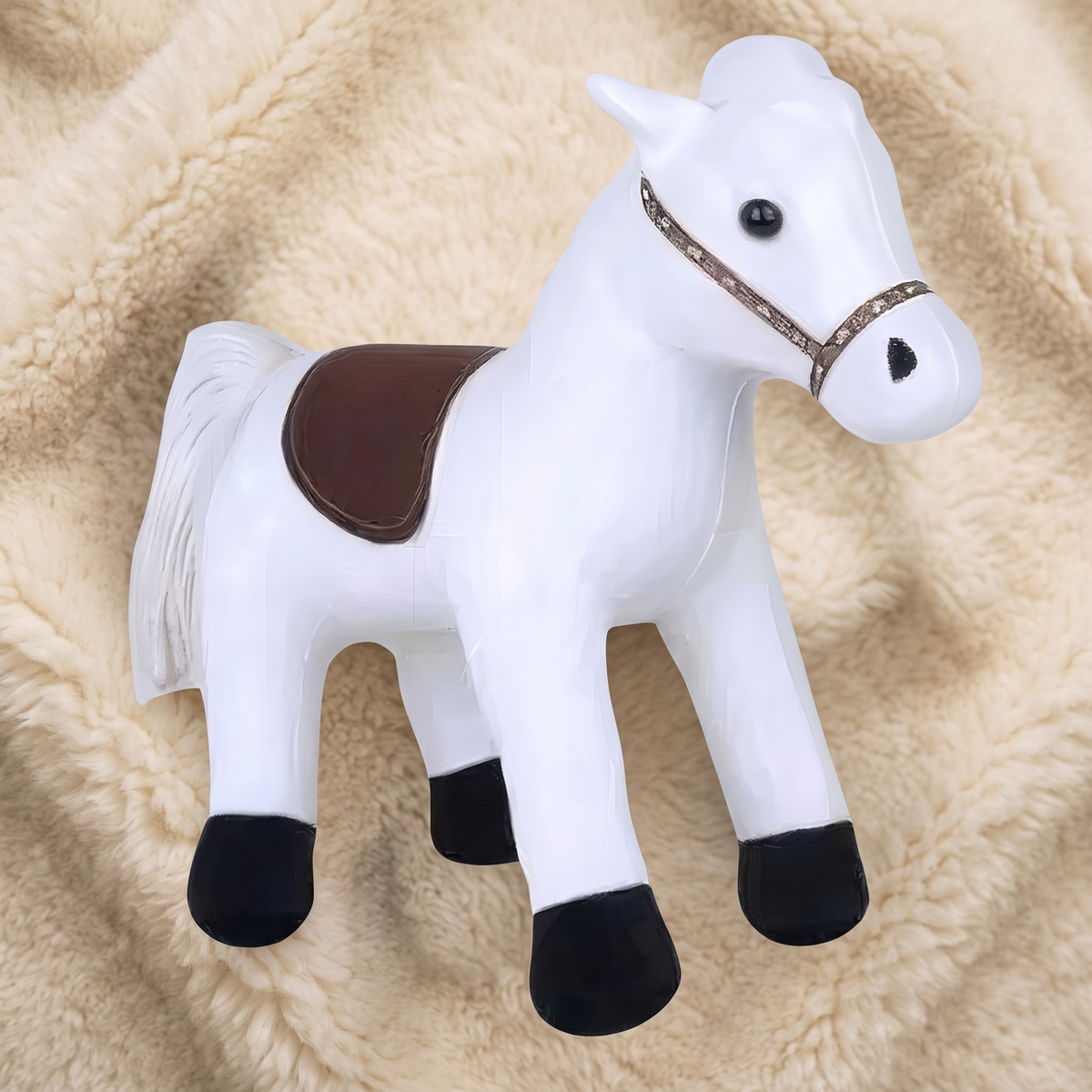 Wit paard knuffel met bruin zadel 35 cm